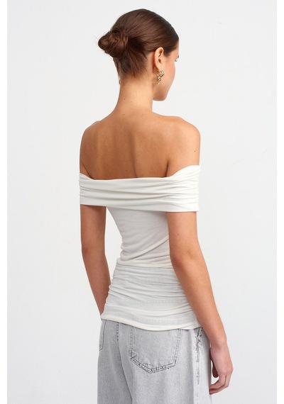 Hiccup Omuzdan Askılı, İnce Beli Sıkıştırmalı Bodycon Üst Beyaz