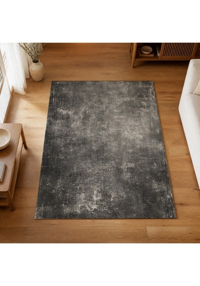 Kartela Halı Grunge Halı Kaymaz Taban Makinede Yıkanabilir Halı Antrasit - 60 X 90 Cm