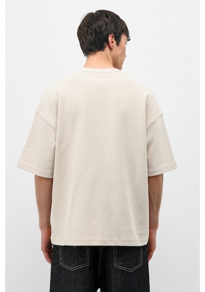 Vamos Baskılı Oversize Tişört V70-173 Taş
