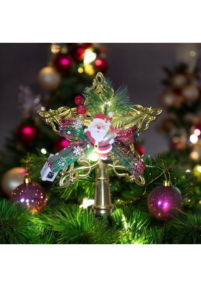 Vıp Deluxe 1 Adet Led Işıklı Tepe Yıldızı Gün Işığı Led Işıklı Noel Ağacı Tepe Yıldızı 18 Cm Yıldız