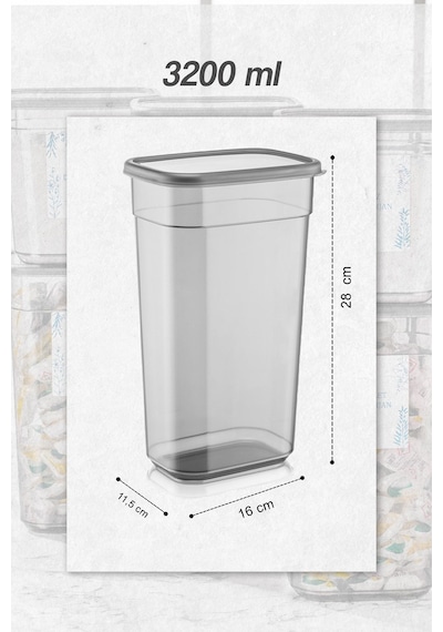 4 Adet Elina Jumbo Etiketli Dikdörtgen Saklama Kabı - Tablet Deterjan Saklama Kutusu Seti 3200 Ml