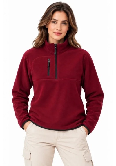 Butik İstanbul Polar Dik Yaka Yarım Fermuarlı Fermuarlı Göğüs Cepli Regular Fit Kışlık Sweatshirt - Bordo