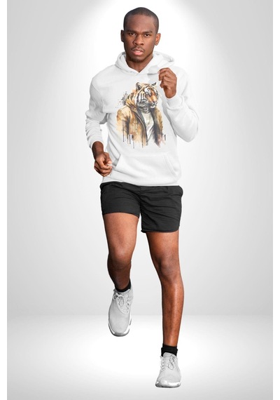 Cool Yakışıklı Kapüşonlu Spor Kaplan Kadın Erkek Beyaz Kapüşonlu Sweatshirt Hoodie Beyaz