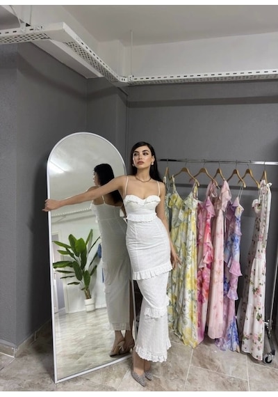 Defymoda Lere Ip Askılı Elbise Beyaz