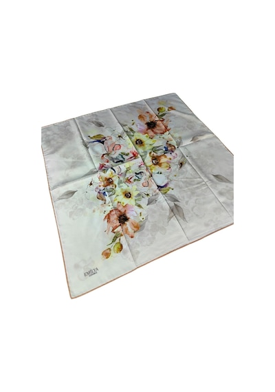 Mim Eşarp Emilya Rayon Çiçek Desenli Şal Eşarp 90x90 Cm Açık Gri - Turuncu