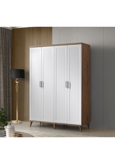 GuneyStore Paris 4 Kapaklı Komple MDF Atlantik Çam-Beyaz Gardırop