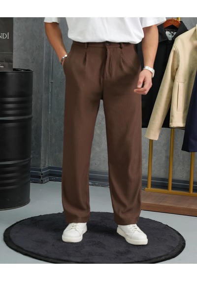 Modefendi Fitil Desen Baggy Pantolon Kahverengi