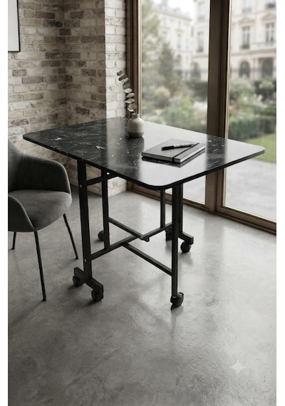 Teknor Kelebek Katlanır Ahşap Masa Mermer Desenli 60x120 Siyah