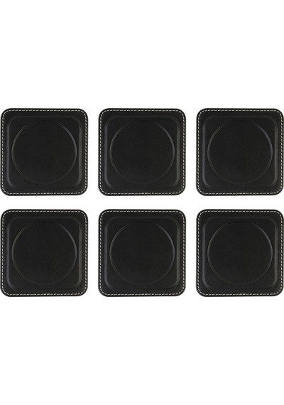 Bardak Altlığı,6 Lı Set,masaüstü Yuvarlak Cup Coaster,vegan Suni Deri,11x11 Cm.,siyah