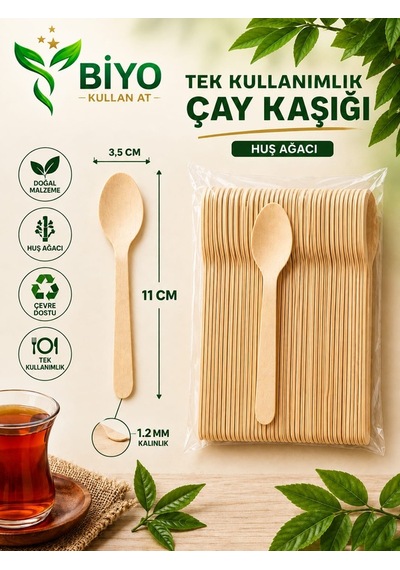 Tek Kullanımlık Ahşap Çay Kaşık 11cm 100 Adet
