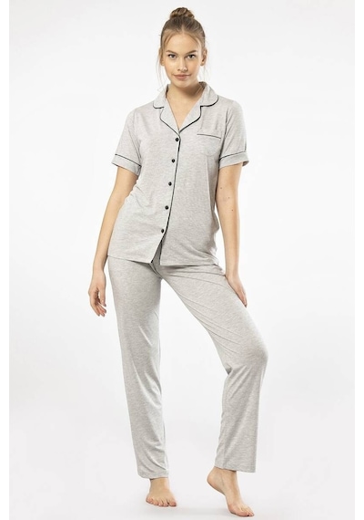 Düz Kısa Kollu Gömlek Yaka Pijama Takım 001