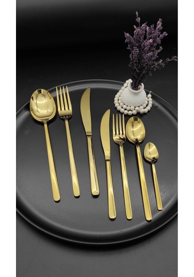 Lilyum 36 Parça Titanyum Gold Çatal  Kaşık Bıçak Seti Gold