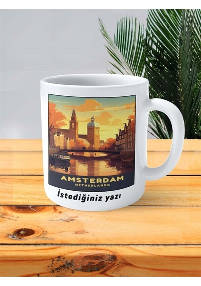 Amsterdam Baskılı Kupa Bardak Kişiye Özel Desen Çok Renkli