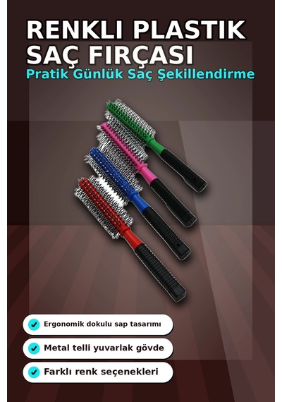 Renkli Plastik Saç Fırçası 23 Cm - Ergonomik Saplı 1 Adet Günlük Kullanım Bx-313447