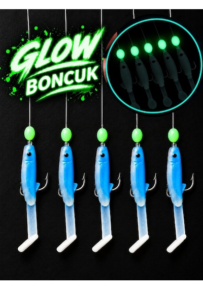 Ea Genset Mavi Silikon Balıklı Çapari 5 Cm 2 Adet Silikon At Çek Takımı Fosforlu Glow Boncuklu