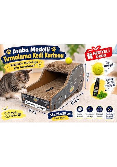 Kedi Tırmalama Karton Araba Model 20x55x25 Cm