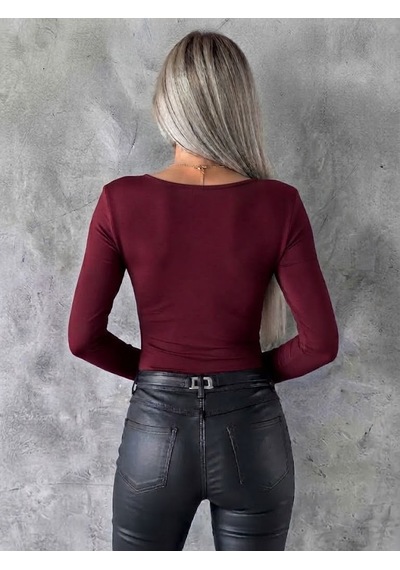 Butik İstanbul Kadın Uzun Kollu V Yakalı Viskon Bluz Bordo