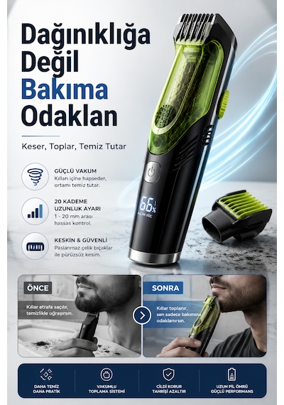 Precious Vakumlu Sakal Düzeltici Şarjlı Saç Sakal Makinesi 1-20 Mm Ayarlı 1 - 2 Saat