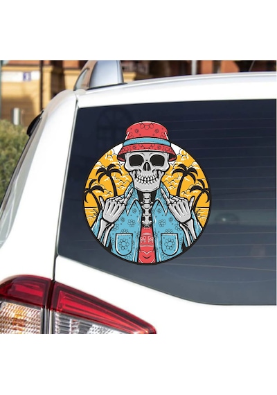 Tatilde Kurukafa Hawai Sticker - Plaj Araba Oto Karavan Motosiklet Cam Sticker - 00119 50x46 Cm