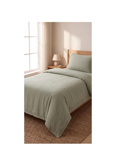 %100 Pamuk Keten Tek Kişilik Nevresim Takımı Lastikli Çarşaflı 160x200 Cm Haki - 904795714 Haki