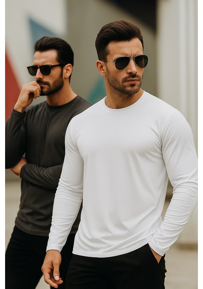 Rich Erkek Beyaz-antrasit 2'li Paket Basic Uzun Kollu Sporcu Body Beyaz-antrasit