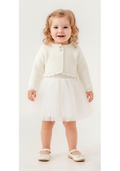 Mnk Baby & Kids Triko Bolerolu Kız Bebek Elbise M00772 ekru
