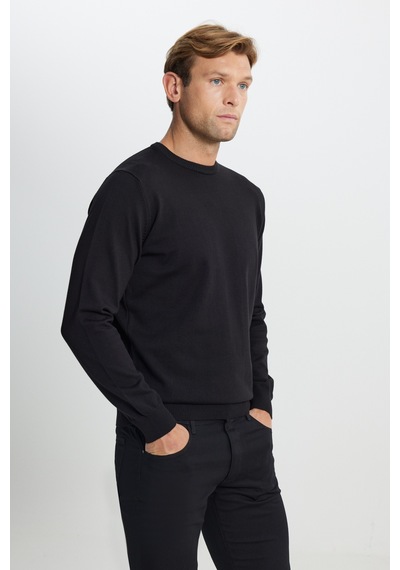 AC&Co / Altınyıldız Classics Pamuklu Standart Fit Normal Kesim Bisiklet Yaka Triko Siyah Kazak 001