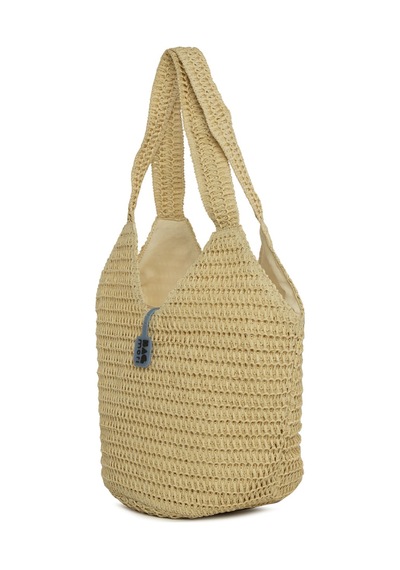 Bagmori Oval Kova Hasır Tote Çanta Krem