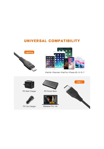 Omars Novoo Type-C Apple iPhone Uyumlu Lightning Hızlı Şarj Kablosu Siyah- 1.2