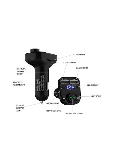 Çakmaklık Girişli X8 Bluetooth Araç Kiti Şarj Cihazı Araç Fm Transmitter Usb Mp3 Sd Kart Müzik Çalar