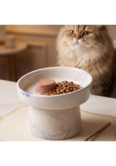 Seramik Mama Kabı - Kedi Ve Köpekler İçin Sağlıklı Mama Kasesi - Ayaklı,yükseltilmiş, Kaymaz Mama Kabı Mavi