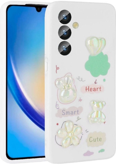 Samsung Uyumlu Galaxy A14 5g Kılıf Kabartma Figürlü Parlak Zore Toys Silikon Kapak Beyaz