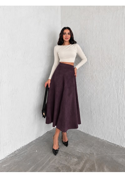 Ozy Fashion Kadın Süet Kloş Etek Mürdüm