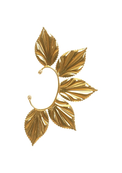 Kadın Altın Renk Lak Kaplama Zirkon Taşlı Yaprak Stilizesi Sol Kulak Earcuff&kıkırdak Küpe Çok Renkli