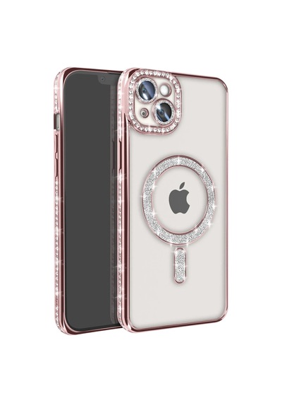 Apple İphone 15 Kılıf Joke Simli Magneticsafe Kılıf - Pembe 0.2M-Çok Renkli