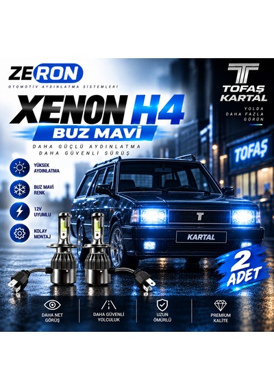 Tofaş Kartal Xenon H4 Buz Mavi Led Far Ampulü 12v - 2 Adet Yüksek Aydınlatma Kolay Montaj