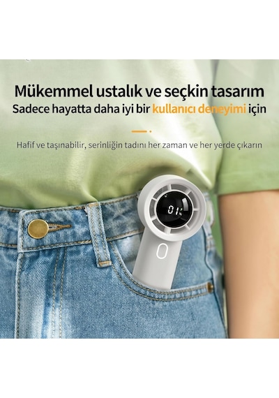 Robeve Cırak Turbo El Vantilatörü 100 Kademeli Ayarlı Güçlü Rüzgar Taşınabilir Fan Led Ekranlı Usb-c Şarjlı