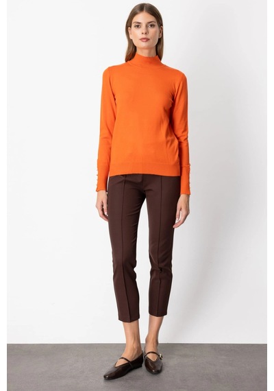 On Fashion Kadın Dik Yaka Basic Oranj Kazak 63514 Turuncu