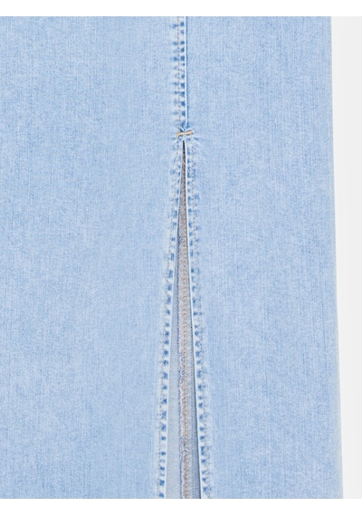 Dilvin 90580 Boyundan Bağlamalı Midi Denim Elbise-mavi