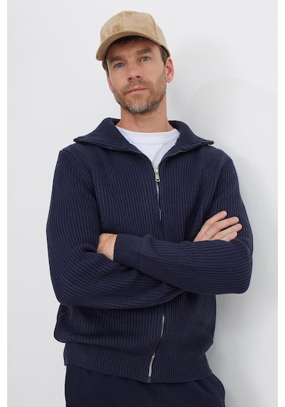 Tudors Erkek Slim Fit Dik Yaka Fermuarlı Lacivert Düz Hırka-41797 Lacivert