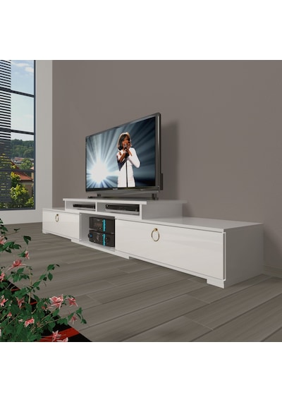 Decoraktiv Flex 130 Mdf Gold Tv Ünitesi Tv Sehpası Beyaz