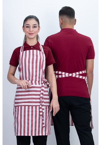Çizgili Unisex Boydan Askılı Cepli Önlük Çok Renkli