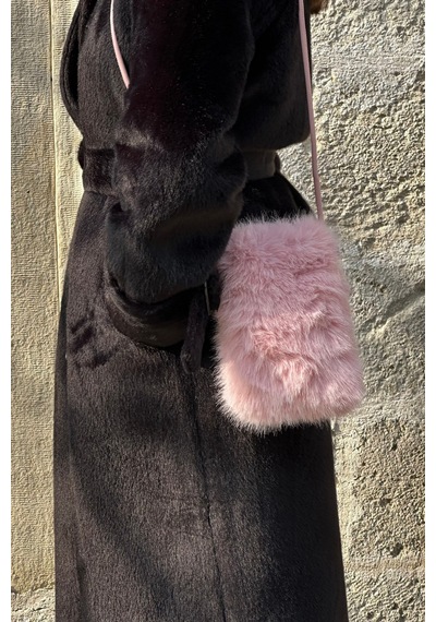Mollycrush Kadın Askılı Peluş Pembe Çanta Kürk Postacı Model Toz Pembe