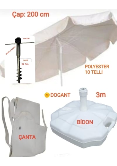 Dogant Deniz Balkon Şemsiyesi + Bidon + Yer Aparatı+çanta