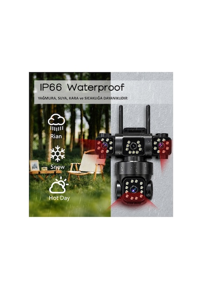 Pro 9mp 3lens Wifi Güvenlik Kamerası 360 Hareketli Gece Görüş Ip66 Sesli Konuşma Hareket Takibi