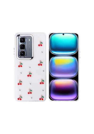 Zore İnfinix Hot 50 Pro Plus 4g Kılıf Airbag Tasarımlı Simli Şeffaf Omsy Kutup Kapak - Kiraz