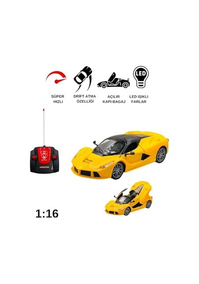 Oyuncak Kapıları Ve Bagajı Açılan Uzaktan Kumandalı Full Fonksiyon Şarjlı Drift Arabası Süper Hızlı 1:16 Işıklı Spor Araba Sarı
