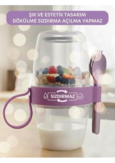 Beylini 3 Lü Set Taşınabilir Kaşık+çatal Kapaklı Yoğurt Müsli Granola Yemek Diyet Saklama Kabı Take And Go Bardak Kahvaltı Salata Hazırla Çık 7009