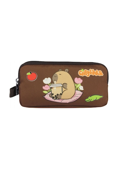 Capybara Erkek Çocuk İki Bölmeli Kalem Çantası - Bej - Kahverengi - 5232 Çok Renkli