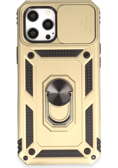 Newface Apple iPhone Uyumlu 12 Pro Max Kılıf Pars Lens Yüzüklü Silikon - Gold Altın Diğer